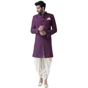 Men Purple Jacquard Woven Design Indo-Western Sherwani Set Indo-Western, Ethnic wear
